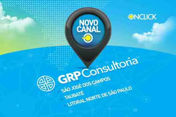 A imagem mostra um mapa com um marcador de localização destacando a região de São José dos Campos, Taubaté e Litoral Norte de São Paulo. O marcador exibe o logotipo da empresa ONCLICK e a inscrição "Novo Canal". Essa imagem é relevante para o artigo "ONCLICK anuncia novo canal para região de São José dos Campos e Litoral Norte", pois ela comunica visualmente a expansão da atuação da ONCLICK para essa nova região geográfica.